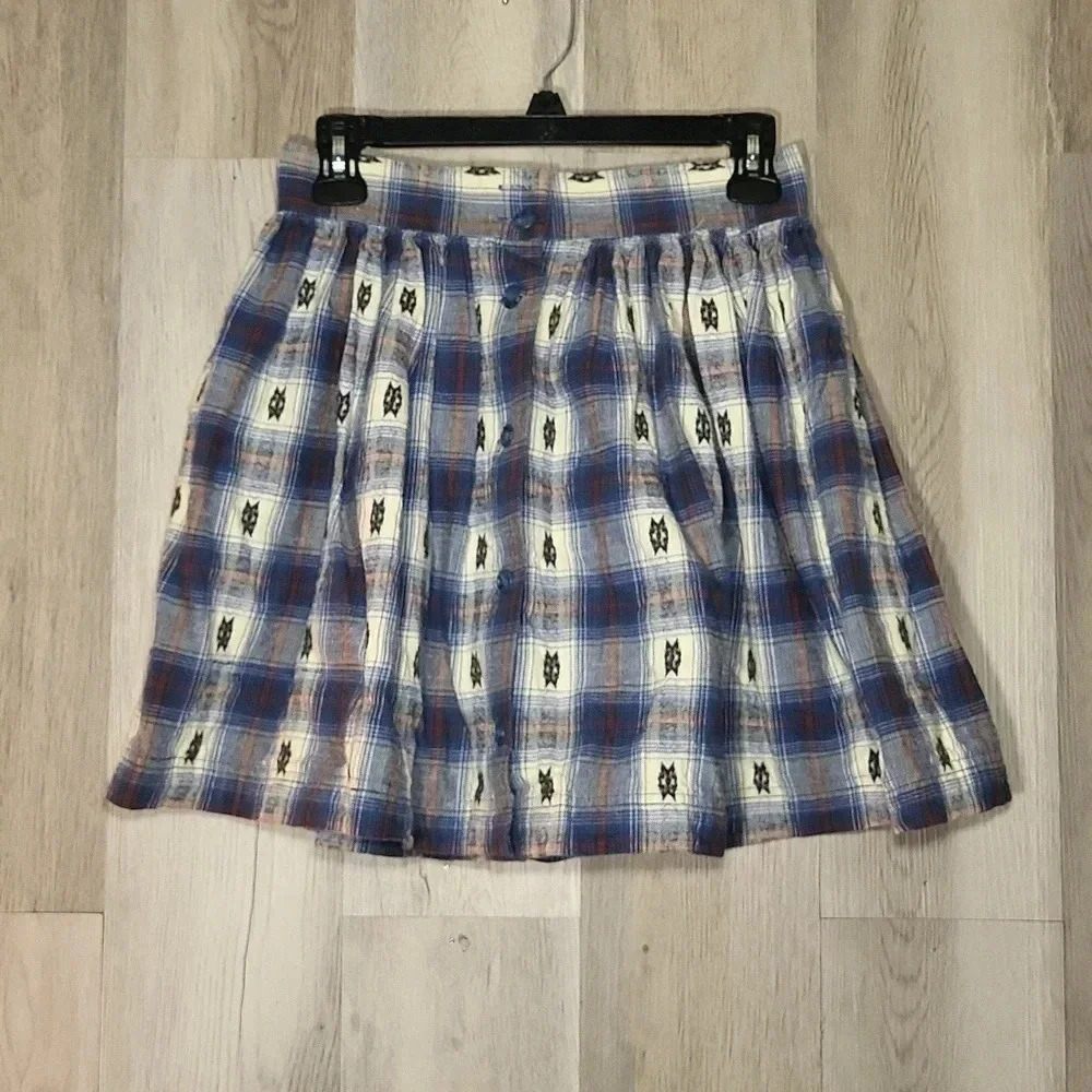 Sam & Libby Vintage Plaid Embroidered Button Front Pleated Skirt Womens 9/10